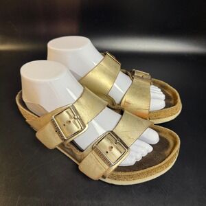 Birkenstock Arizona Gold Leather 8 Sandals Slides Adjustable Buckle Shoes